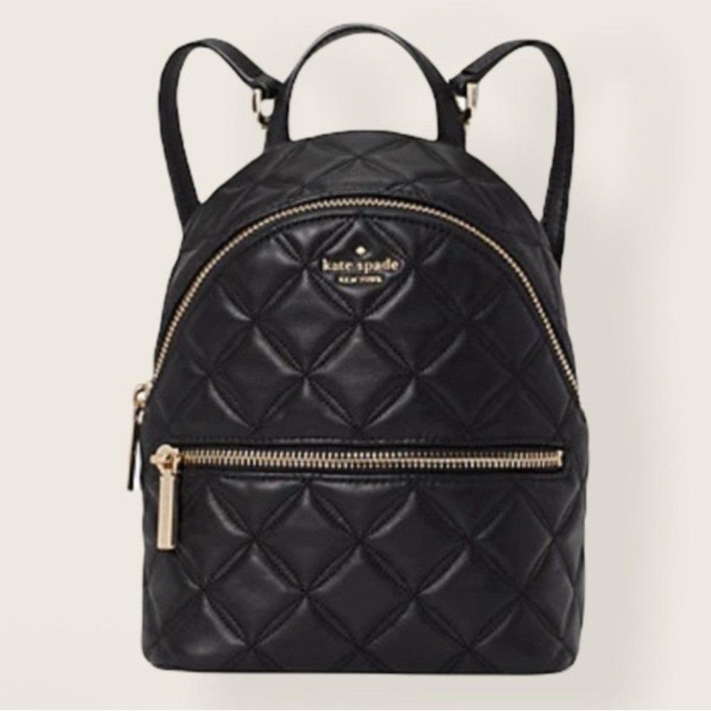 Kate Spade Mini convertible backpack Natalia Black quilted leather EUC
